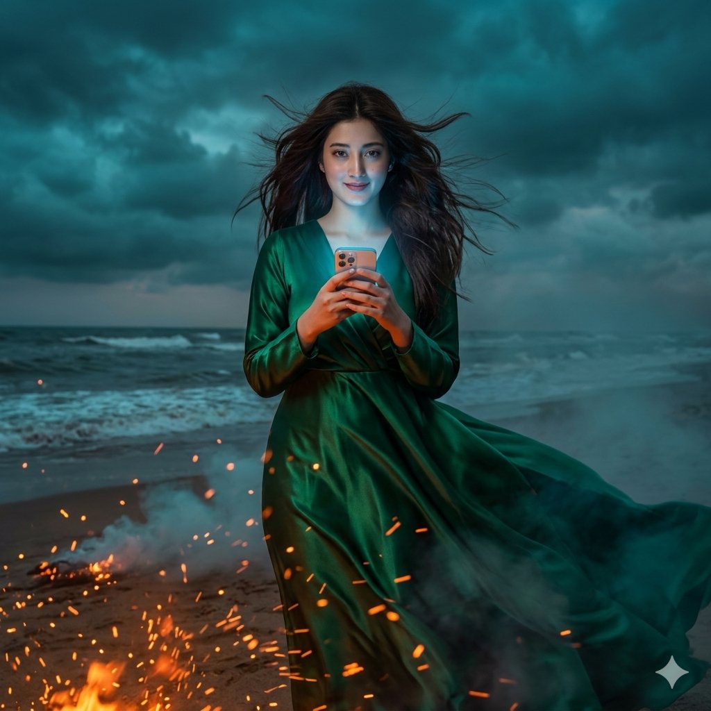 Sample output image for Stormy Beach Emerald Dress