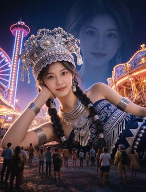 Surreal Giantess Neon Park Portrait