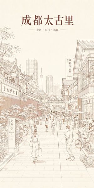 Chengdu Taikoo Li Line Art Poster