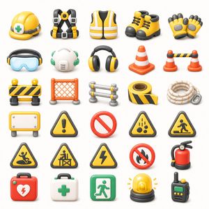 3D Construction Safety Icon Set