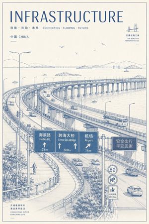 Blue Line-Art Infrastructure Poster