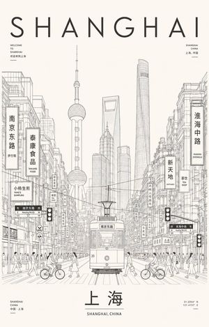 Shanghai Minimalist Line Art Poster
