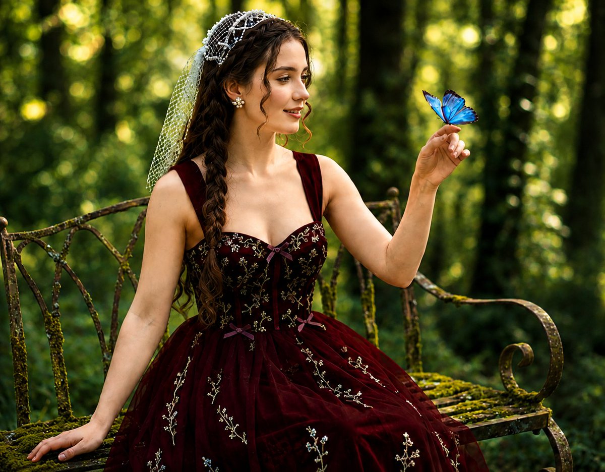 Sample output image for Ethereal Garden Portrait with Blue Butterfly