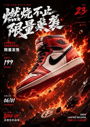 Floating Sneakers Fire Poster