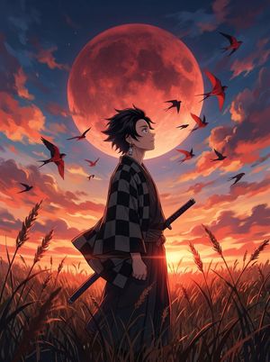 Cinematic Anime Warrior Under Crimson Moon