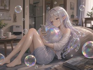 Soap Bubble Elf in Cozy Apartment