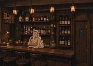 Warm Anime Vintage Bar Interior