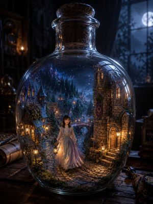 Fantasy Village in a Glass Bottle