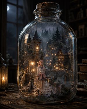 Miniature Fantasy Town in a Glass Jar