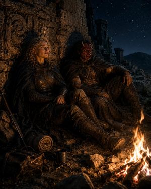 Barbarian Camp in Moonlit Ruins