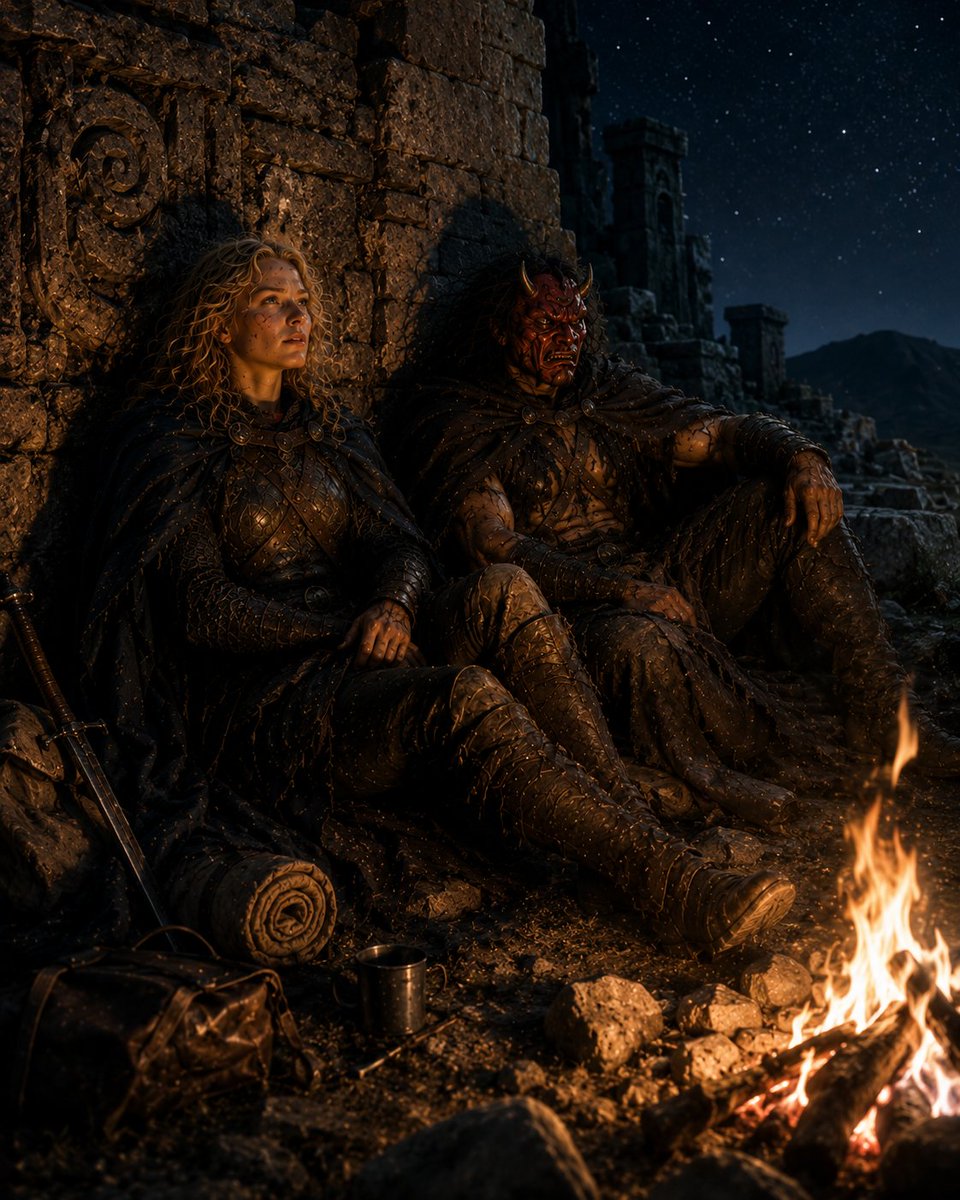 Barbarian Camp in Moonlit Ruins