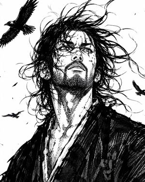 Windblown Ink Samurai Portrait