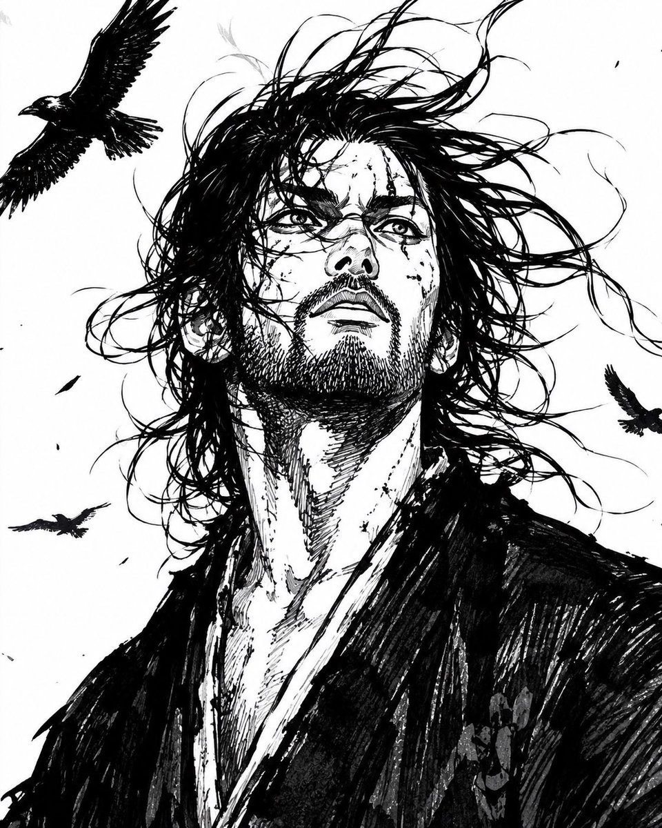 Windblown Ink Samurai Portrait