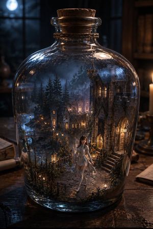 Miniature Fantasy Village in a Glass Bottle