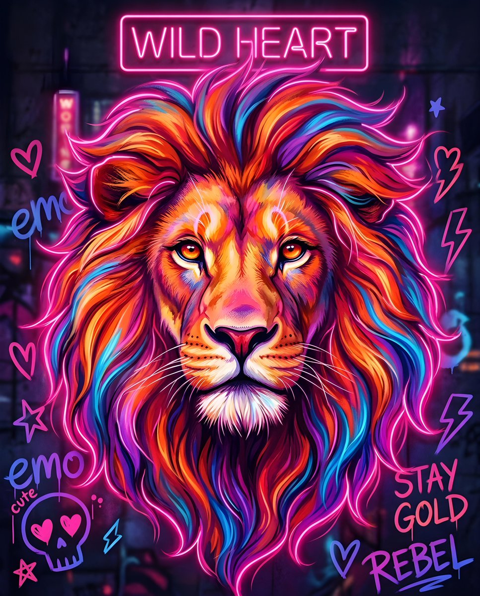 Sample output image for Vibrant Neon Majestic Lion