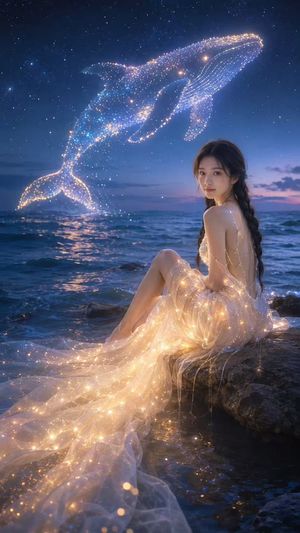 Starlit Whale Fantasy Seaside Portrait