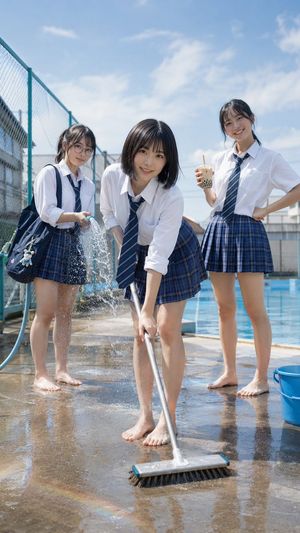 Japanese School Pool Cleaning Scene