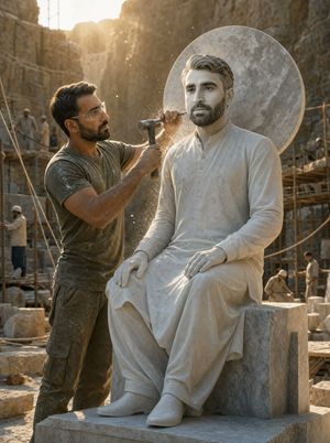 Sculptor Carving His Marble Double