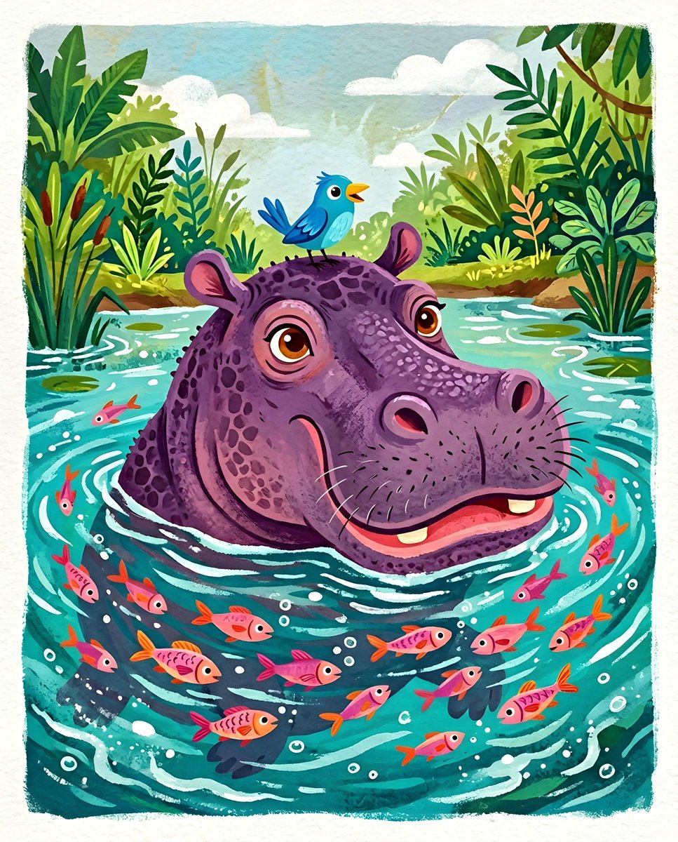 Sample output image for Whimsical Purple Hippo Illustration