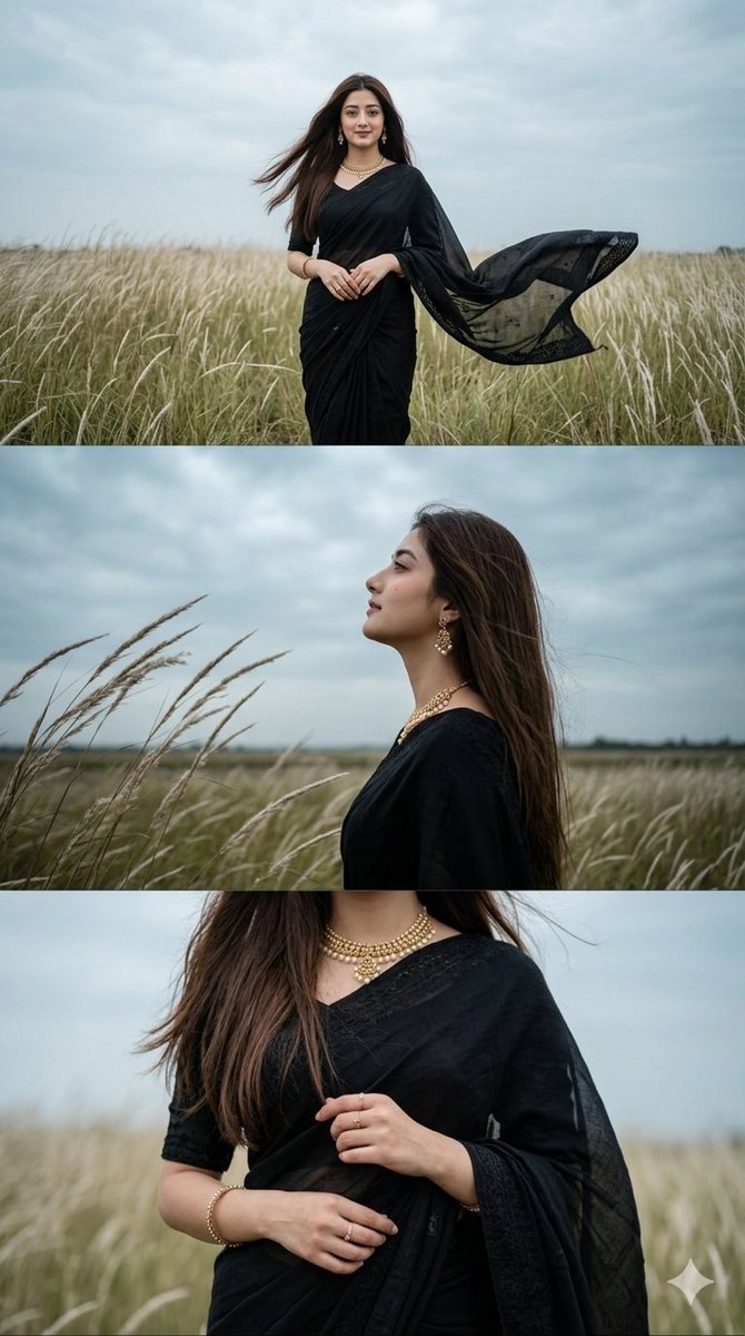 Sample output image for Black Saree Triptych Woman Portrait