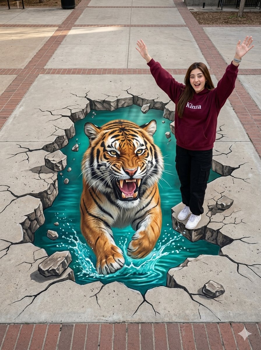 Sample output image for 3D Tiger Street Art Illusion