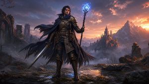 Dark Fantasy Spellblade at Sunset