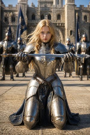 Kneeling Blonde Knight at Castle