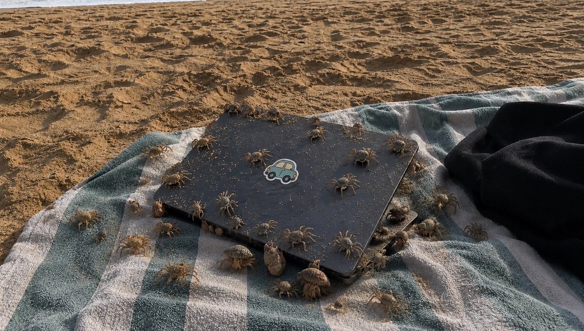 Crowded Crab Beach Laptop Scene