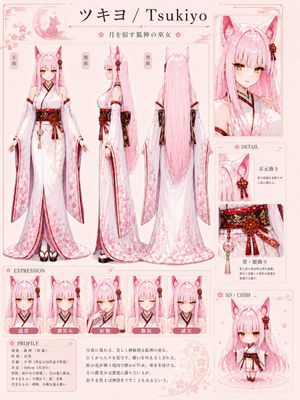 Tsukiyo Fox Shrine Maiden Reference Sheet