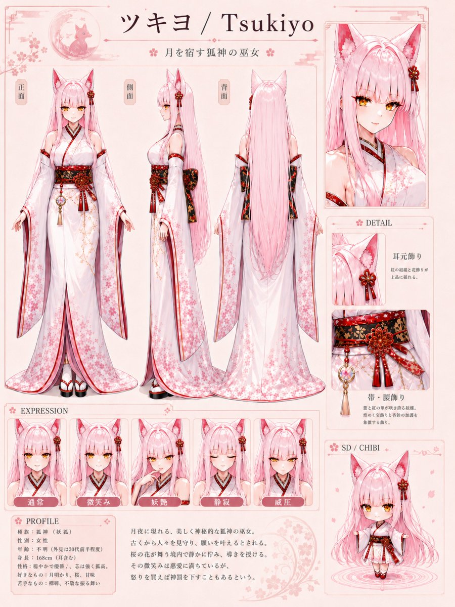 Tsukiyo Fox Shrine Maiden Reference Sheet