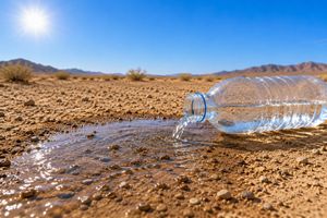 Water Bottle Spilling in Desert