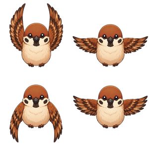 Chibi Sparrow Four-Pose Sheet