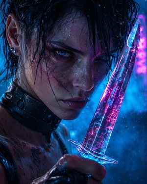 Cyberpunk Assassin With Neon Glass Dagger