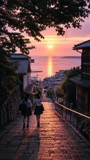 Nostalgic Japanese Seaside Sunset