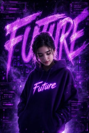 Neon Cyberpunk Future Hoodie Portrait