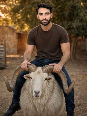Man Riding a White Ram