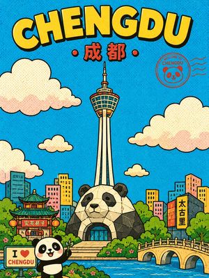 Retro Chengdu Cartoon Postcard