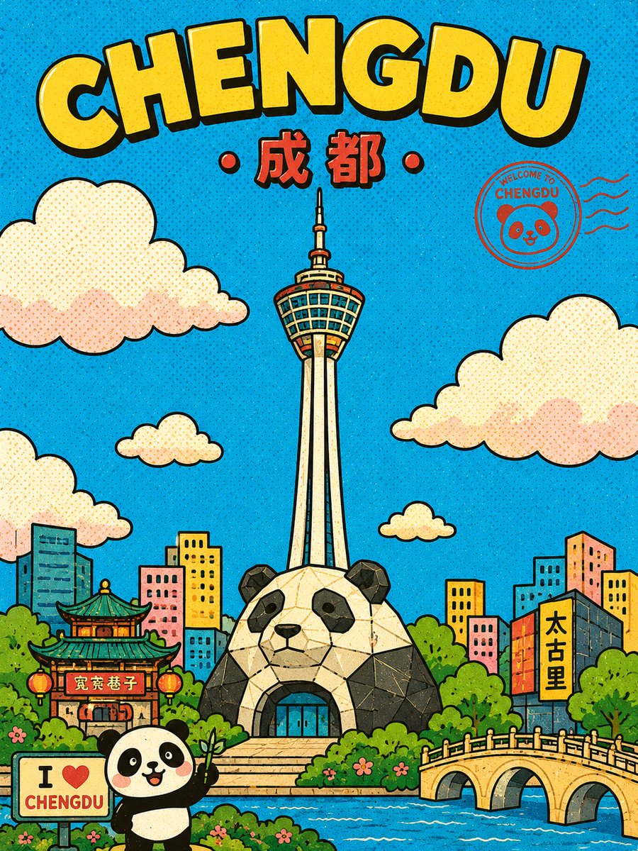 Retro Chengdu Cartoon Postcard
