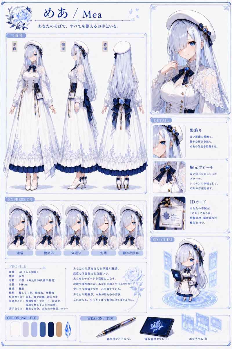 Elegant AI Secretary Character Sheet