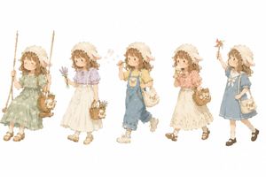 Watercolor Cottagecore Girl Lineup