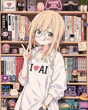 Anime AI Gamer Bookshelf Girl