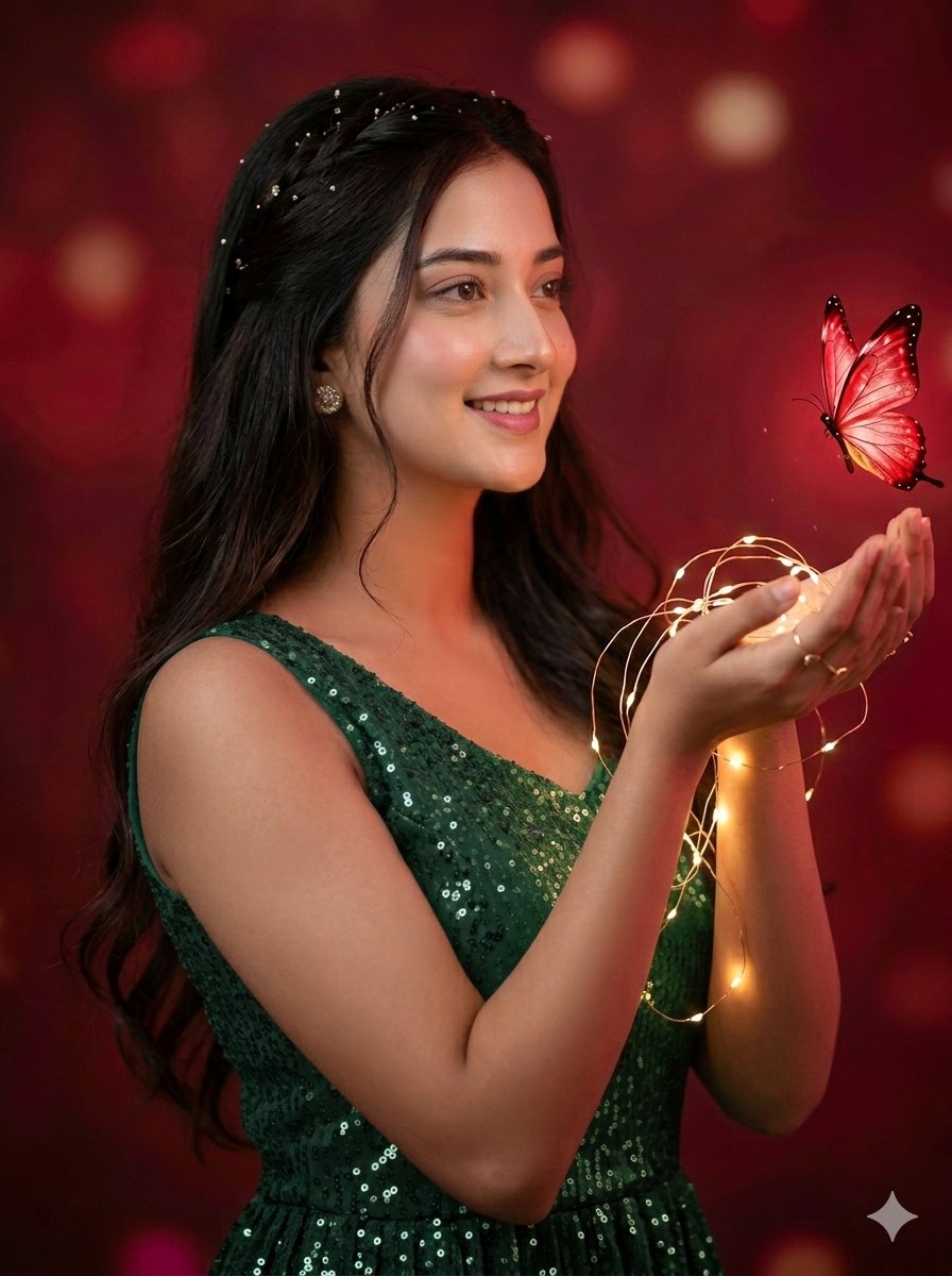 Sample output image for Dreamy nocturnal portrait with fairy lights