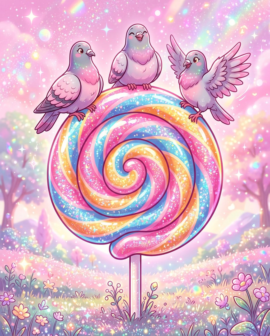 Sample output image for Whimsical Lollipop and Pigeons Illustration