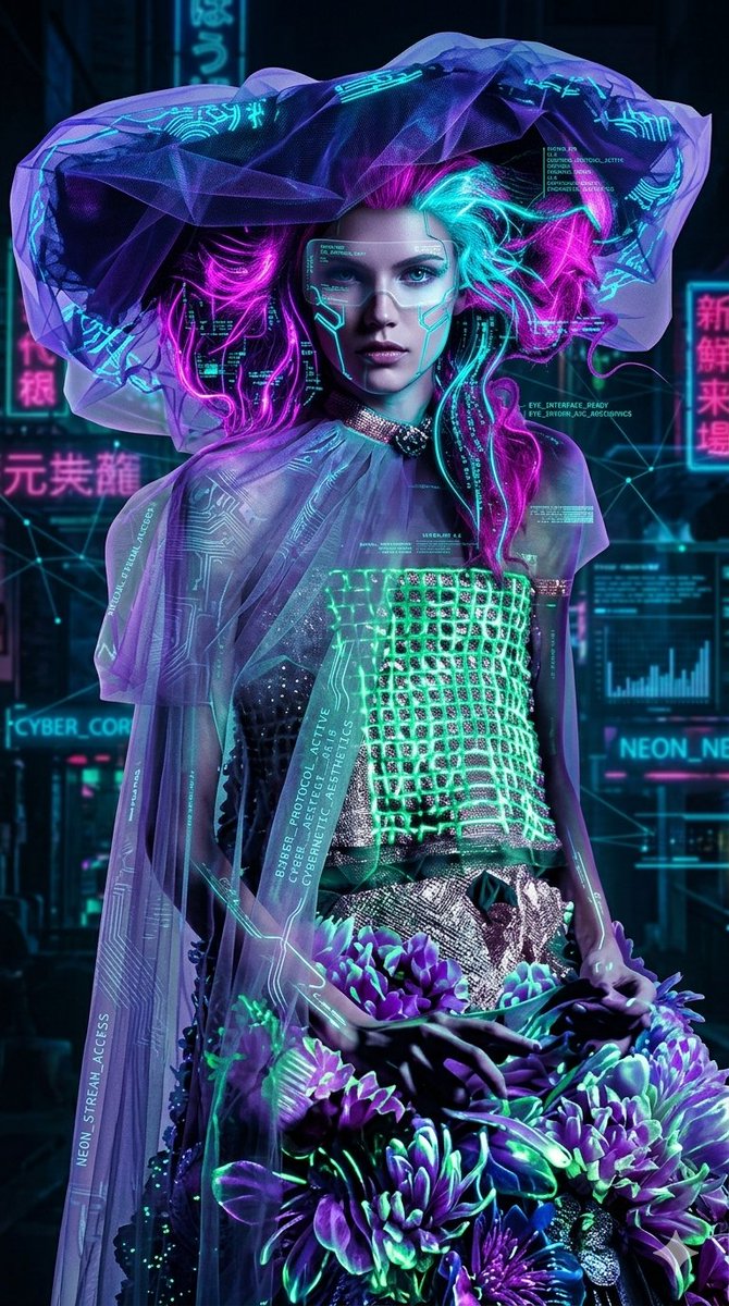 Sample output image for Cyberpunk Neon Floral Portrait