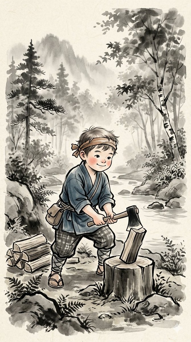 Sample output image for Traditional Japanese Ink Children Illustration