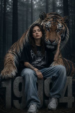 Dark Fantasy Girl with Bengal Tiger