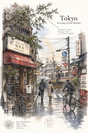 Tokyo Minimalist Urban Sketch Poster