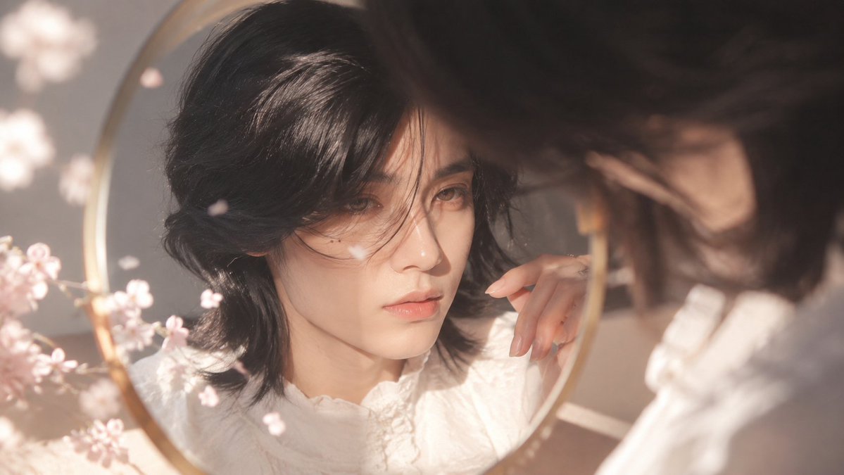 Androgynous Boy Mirror Reflection Portrait