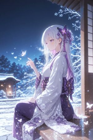 Snowy Kimono Butterfly Anime Scene