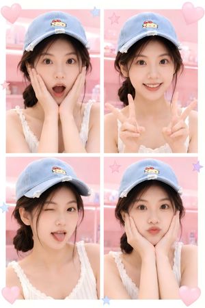 Kawaii Four-Panel Selfie Collage